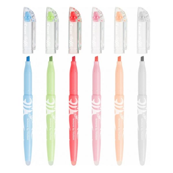 Pilot FriXion Highlighters 6pcs - Blue, Green, Red, Pink, Orange, Gray